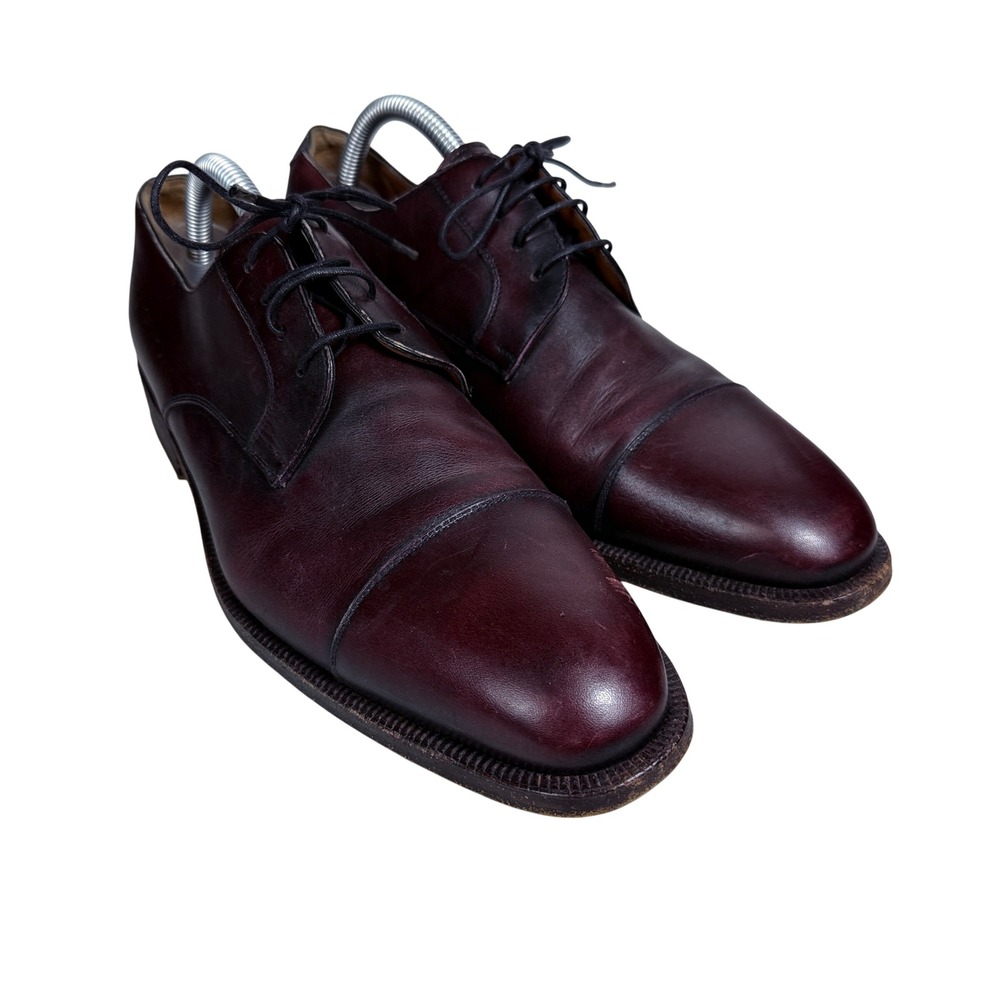 Moreschi Derby Shoes Mens 11 Burgundy Leather Cap Toe Lace Up Made in Italy